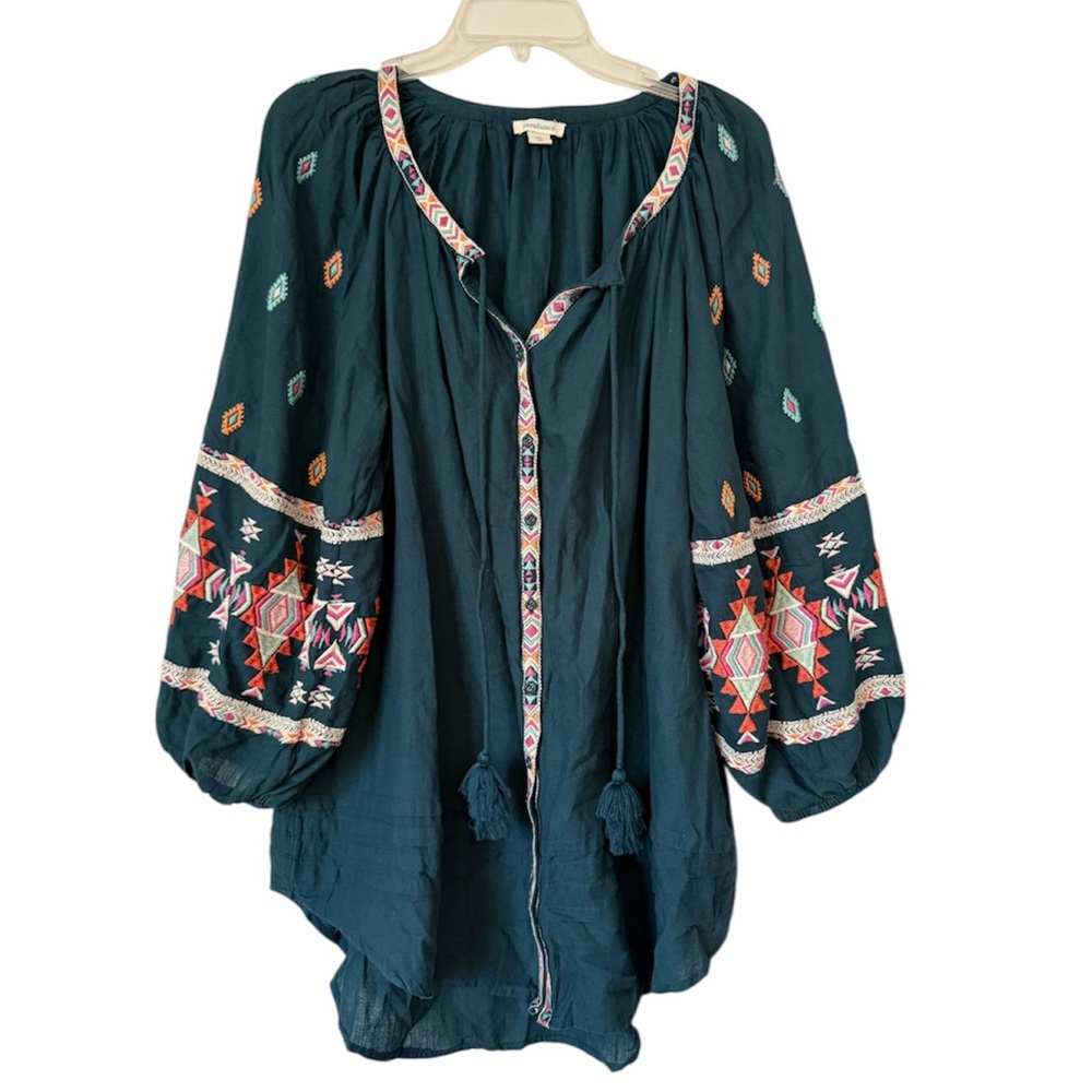Sundance Sz PS Sun and Sand Cover-Up Mini Dress Embroidered Balloon‎ Sleeve Boho